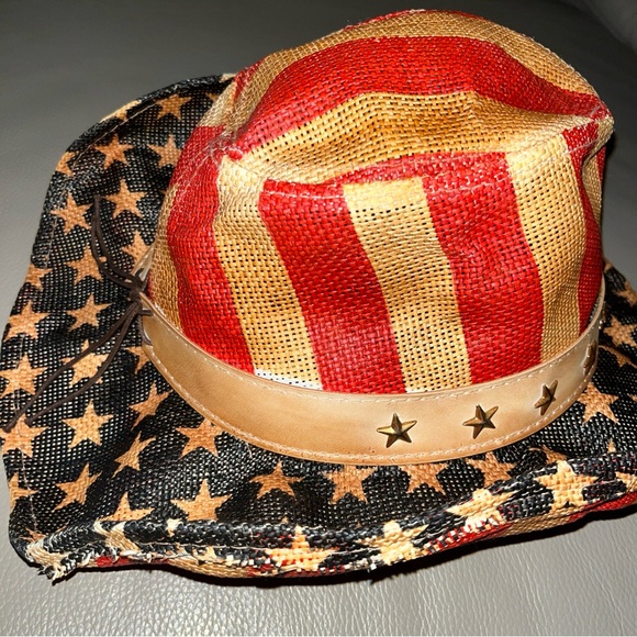 COWBOY HAT USA FLAG Western/Goldcoast Sunwear UV protection red/white/blue straw - Picture 7 of 11